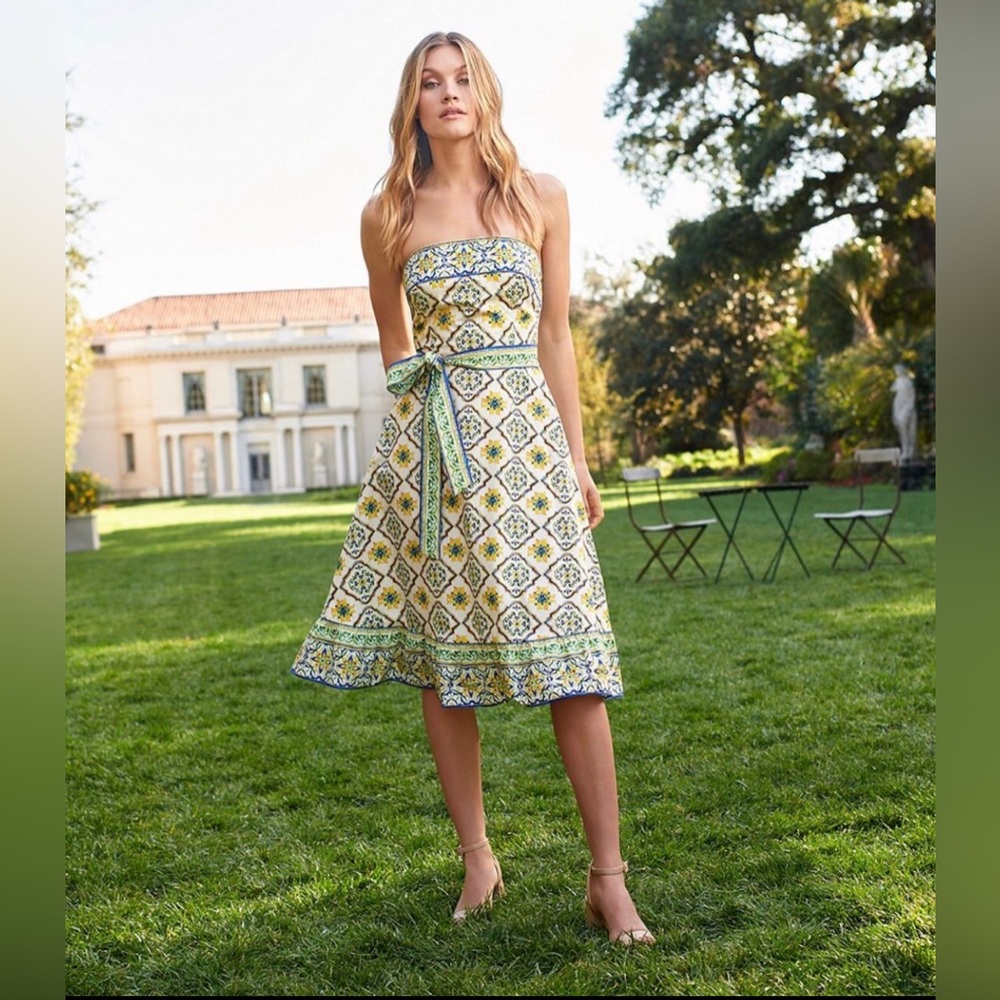 ANTONIO MELANI Yellow and Blue Patterned Dress